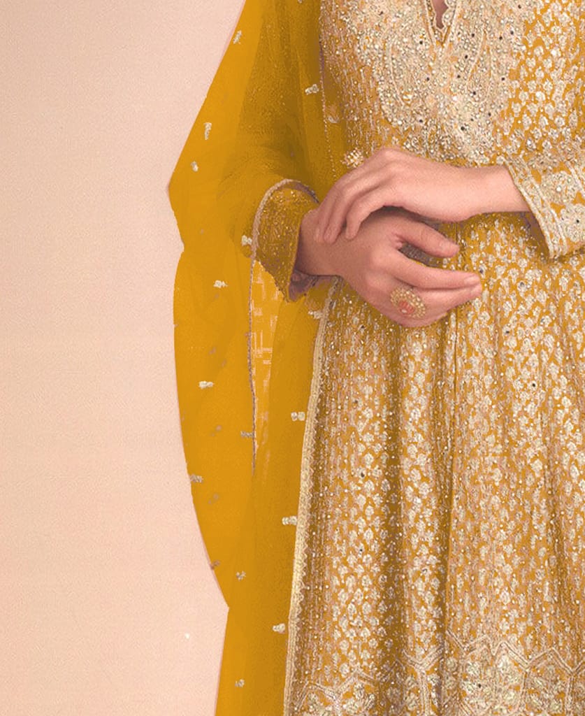 new peach high low style wedding wear georgette salwar suit for women