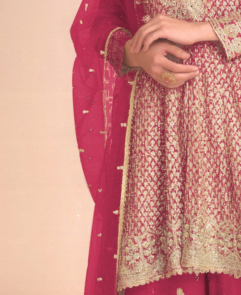 new peach high low style wedding wear georgette salwar suit for women