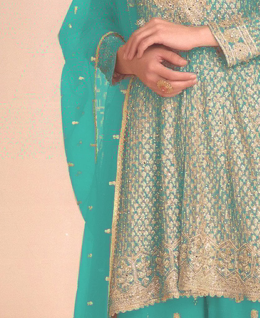 new peach high low style wedding wear georgette salwar suit for women