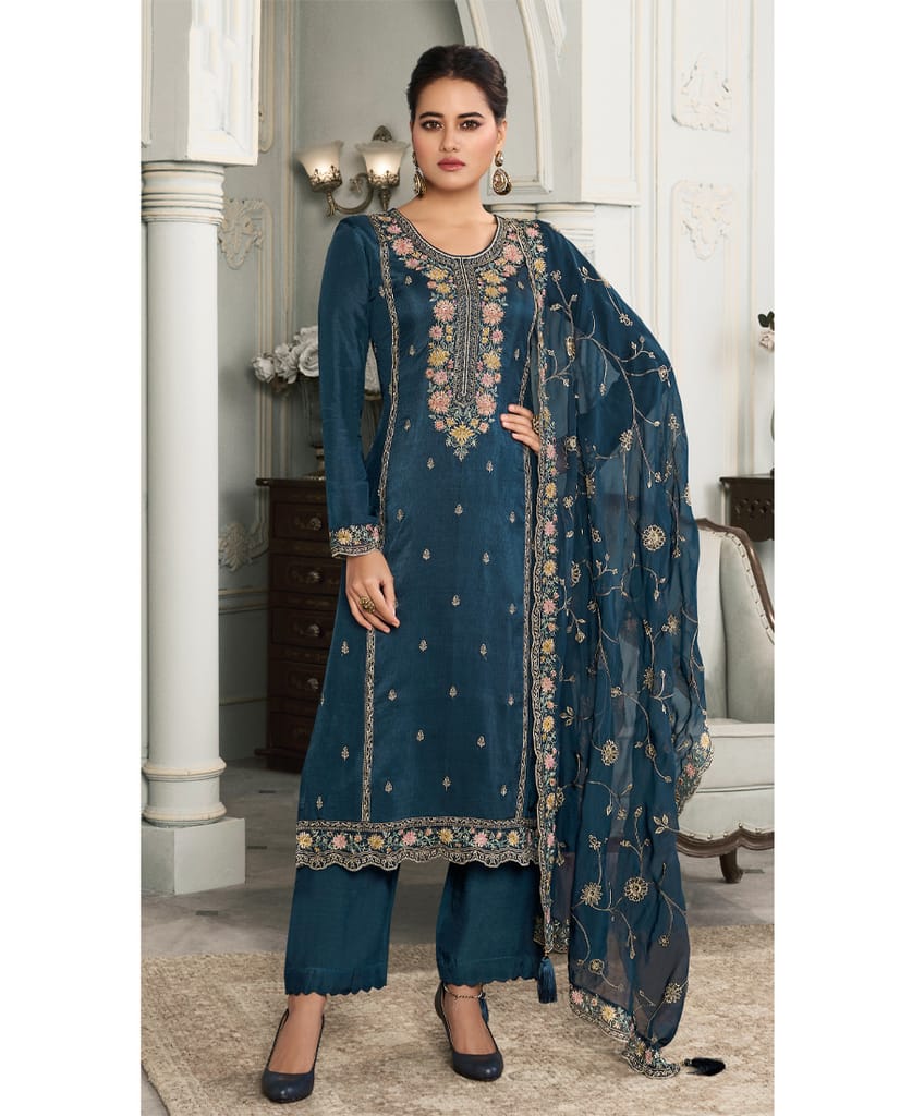 latest munga silk blue straight suit for women wear