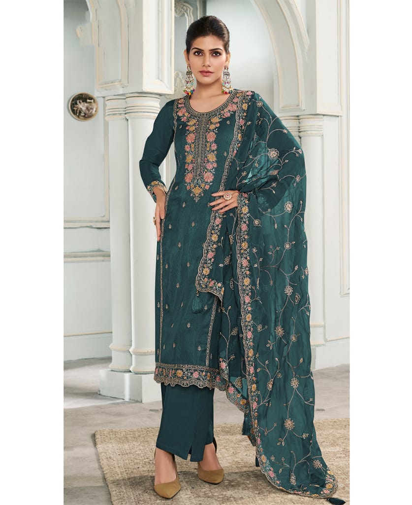 latest munga silk blue straight suit for women wear