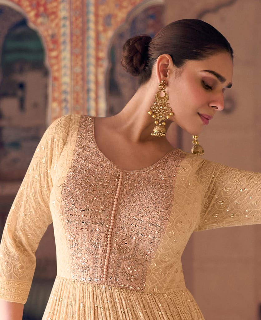 buy beige georgette chikankari embroidery anarkali for women
