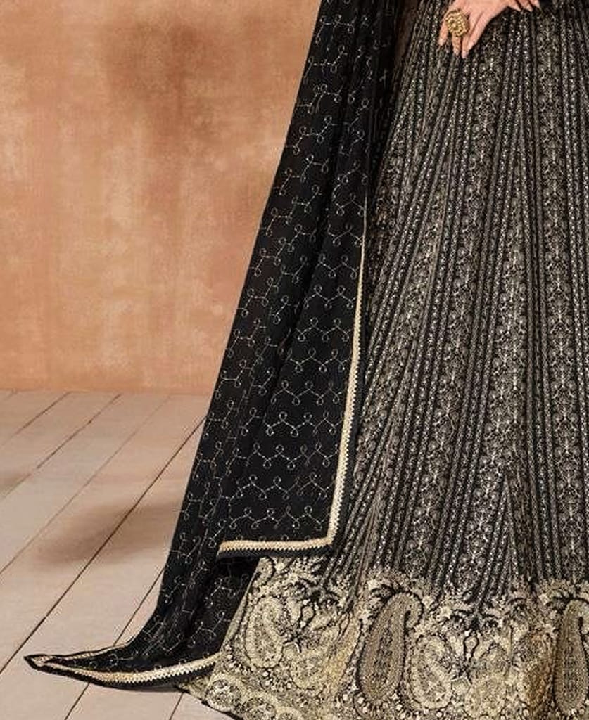 Traditional black anarkali suit for women wedding wear