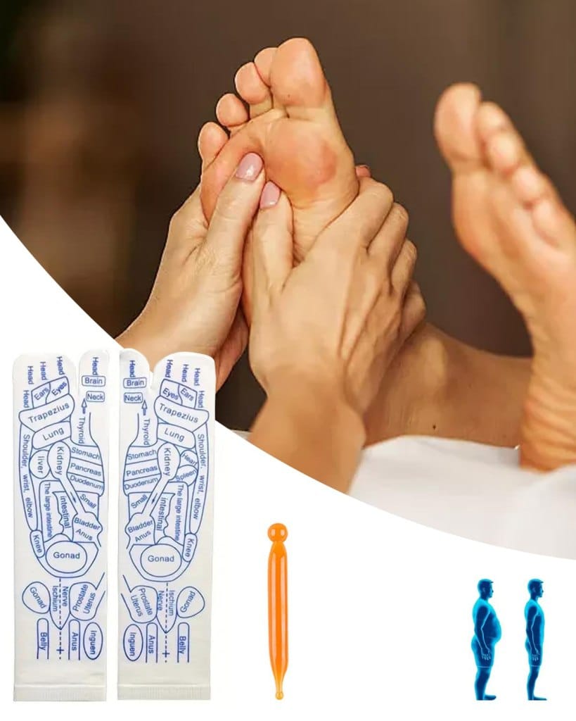 WUGO::Acupressure Reflexology Ankle Socks with Amber Acupuncture Massage Stick | Trigger Point Therapy Socks for Men & Women | Sole & Instep Reflexology Chart | 1 Pair (White)