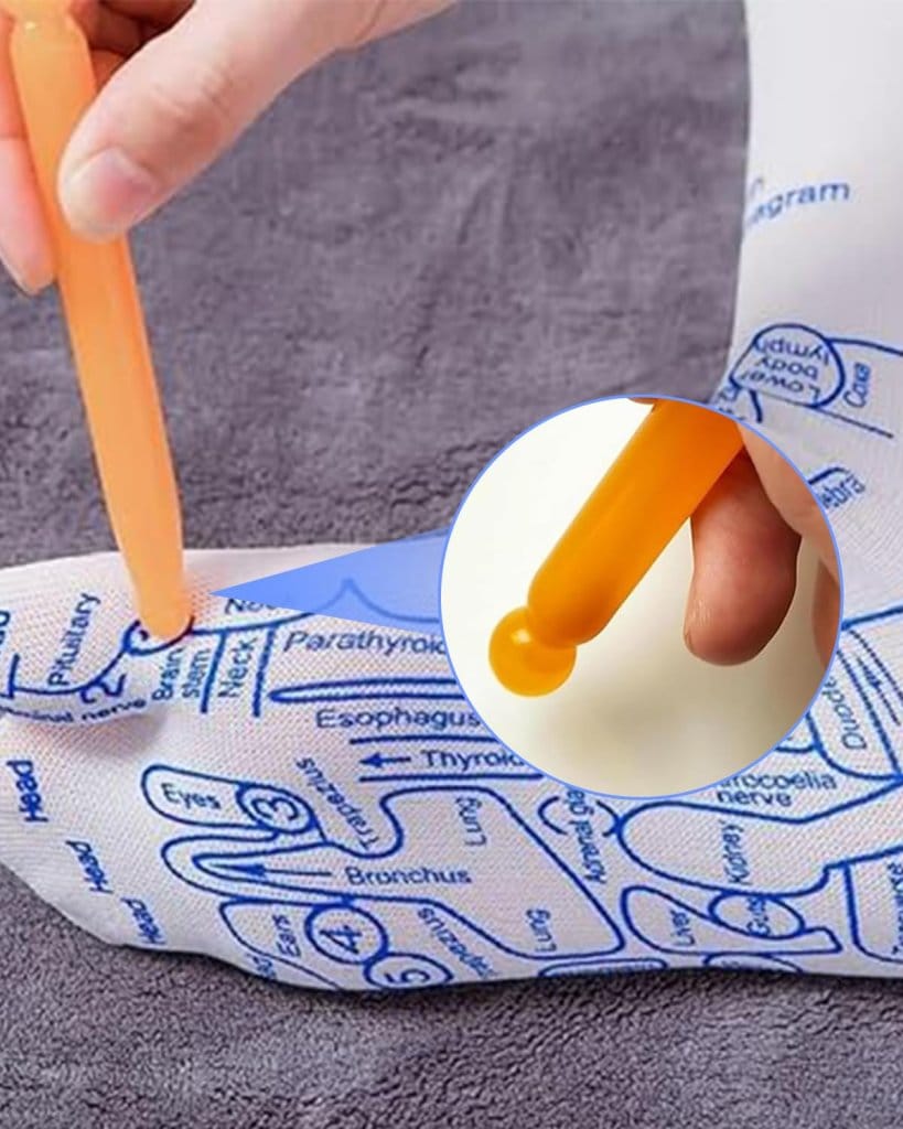 WUGO::Acupressure Reflexology Ankle Socks with Amber Acupuncture Massage Stick | Trigger Point Therapy Socks for Men & Women | Sole & Instep Reflexology Chart | 1 Pair (White)