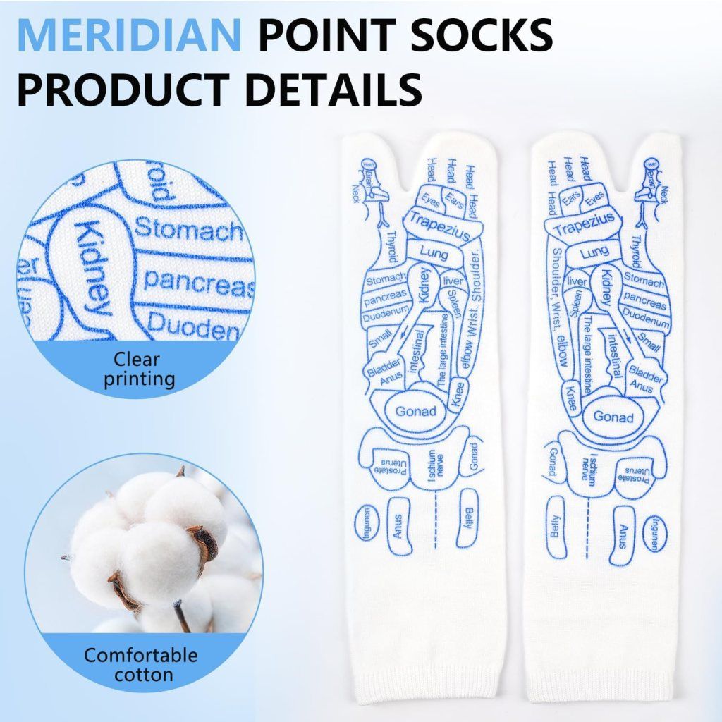 WUGO::Acupressure Reflexology Ankle Socks with Amber Acupuncture Massage Stick | Trigger Point Therapy Socks for Men & Women | Sole & Instep Reflexology Chart | 1 Pair (White)
