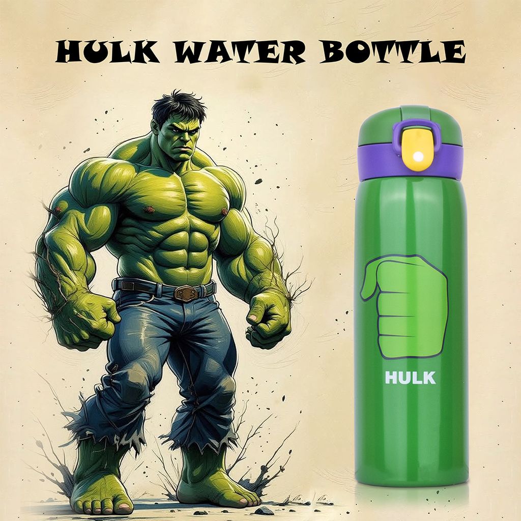 Hulk Water Bottle (Green) | Avengers Water Bottle for Kids | Hulk Drink Bottle | Hulk Hot Water Bottle | Incredible Hulk Water Bottle | Kids Water Bottle | Stainless Steel Water Bottle | Insulated Water Bottle | Sipper Water Bottle