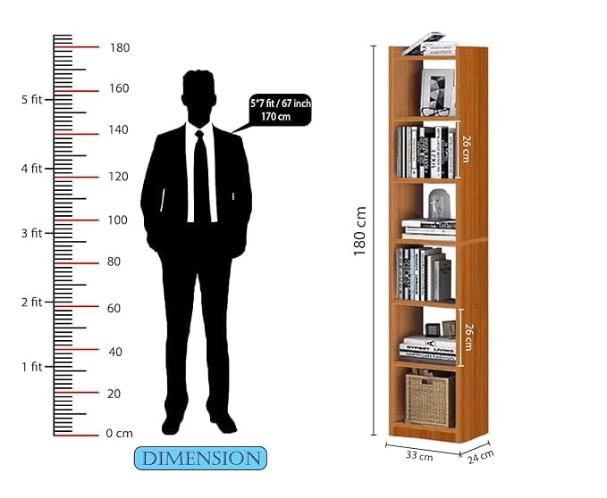 6 Layer Engineered Wood Bookshelf Multipurpose Home Decor Storage Rack Showcase Organizer for Living Room, Kitchen, Bedroom