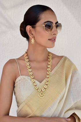 Azmat Red Jadau Kundan Long Necklace Set-Jadau Kundan