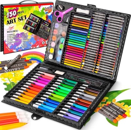WUGO: 150 Pcs Art Set for Kids with Case, 150 Pieces Art and Craft Supplies Kit for Drawing and Painting, Color Set with Markers, Water Colors, Brush, Color Pencils, Crayons