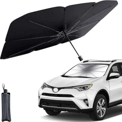 WUGO::Car Sun Shade Windshield Foldable Car Front Window Sunshade Umbrella, Sun Protection & Heat Insulation Foldable Full Cover, Automotive Windshield Sunshades Fit Most Vehicles (Black)