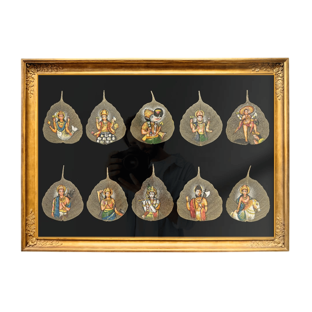 Hand Painted Bodhi Leaf Wall 10 Deity Set