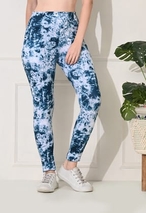 Body Smith Printed Abstract Blue High Waist Workout Tights for Women | Stretchable Gym & Yoga Leggings | Comfortable Activewear for Fitness, Running & Sports