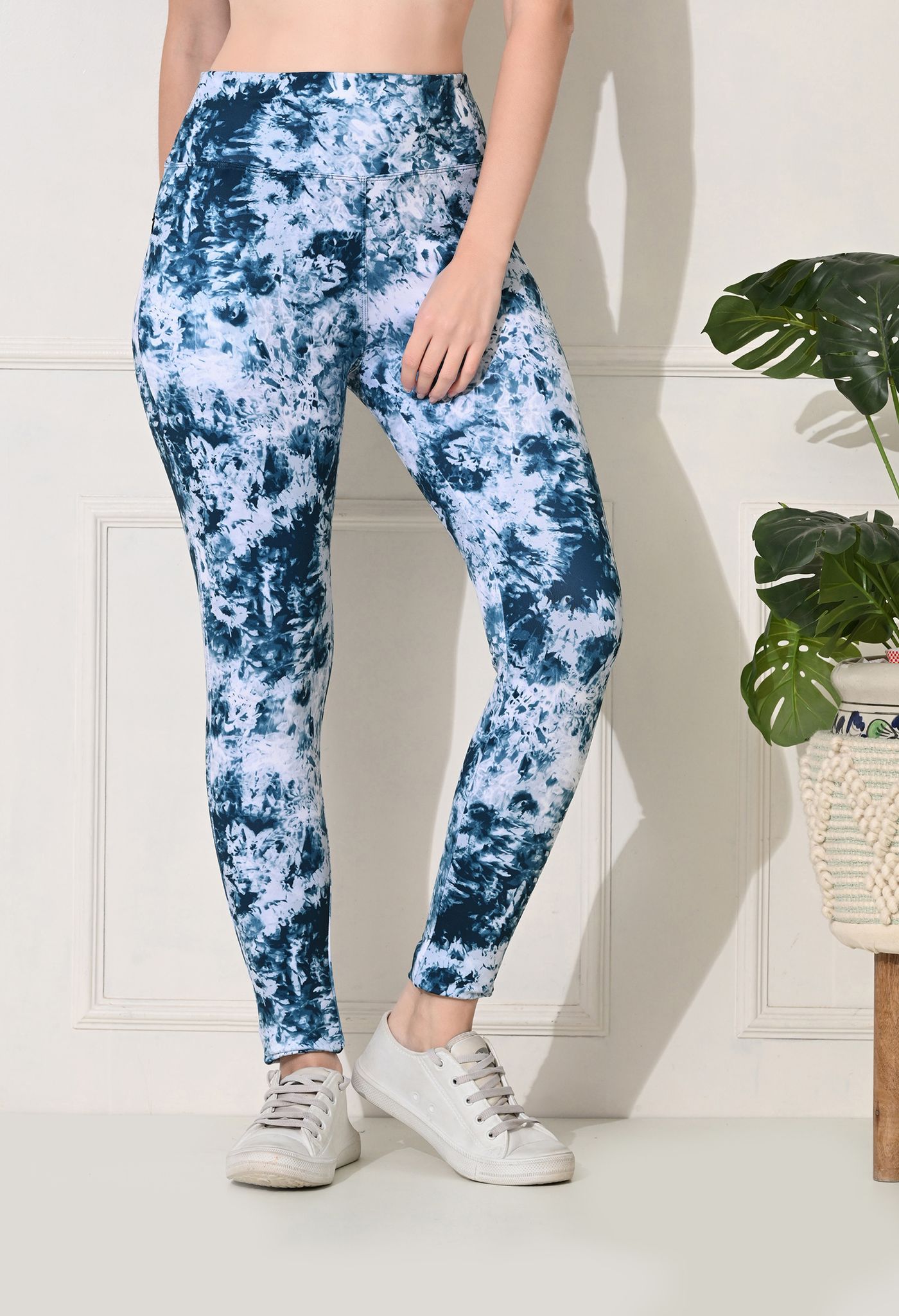 Body Smith Printed Abstract Blue High Waist Workout Tights for Women | Stretchable Gym & Yoga Leggings | Comfortable Activewear for Fitness, Running & Sports