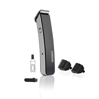 NOVA NS-216 Rechargeable Cordless Men 30 Minutes Runtime Trimmer Shaver Machine Blade Razor For Beard & Hair Styling (Multi-Color), 3 Extra Clips (Black)