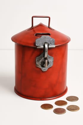 Vintage Red Money Box - Classic Coin Bank with Handle Vintage Red Money Box - Classic Coin Bank with Handle