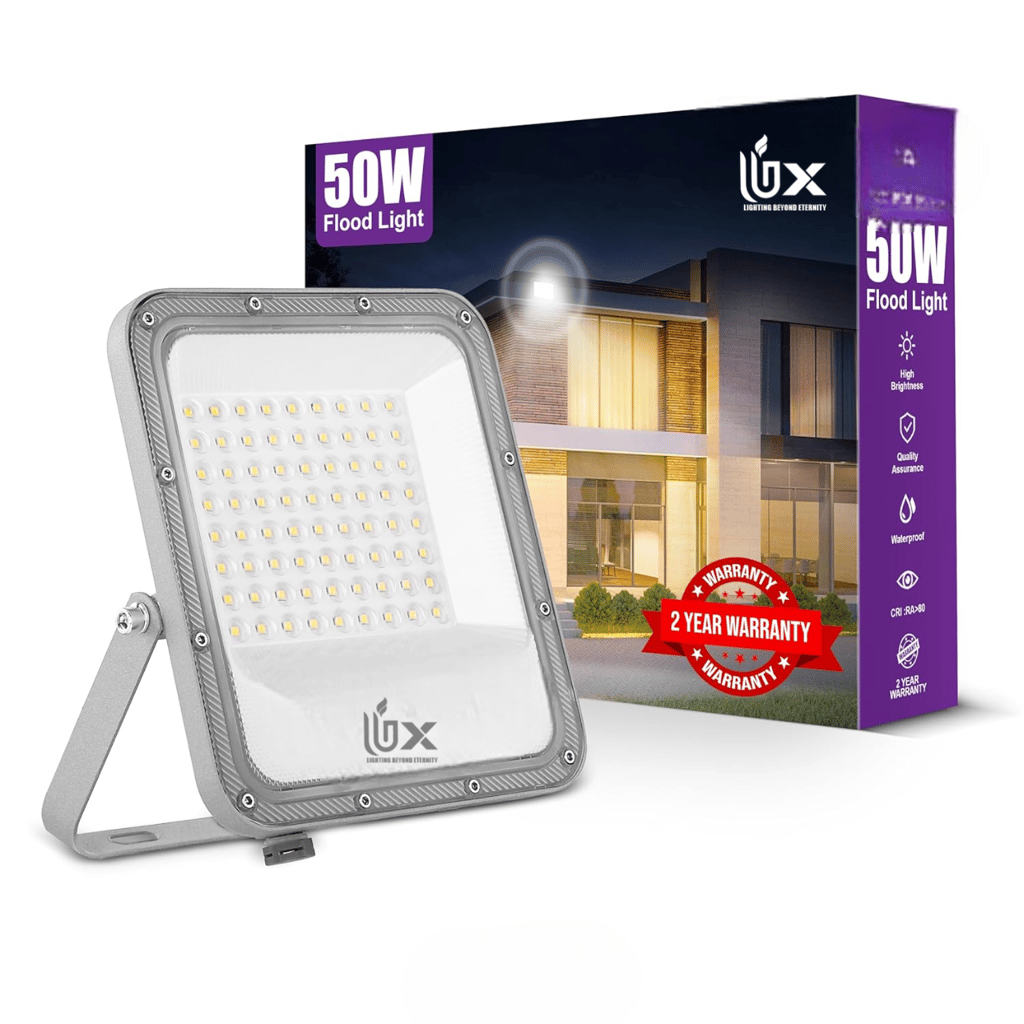 UBX 50W LED Flood Light Cool White IP66 Waterproof Outdoor Halogen Focus Light | Wide Beam Angle Floodlight for Garage, Parking, Playground, Shop, Warehouse, Garden | 2 Years Warranty- Pack of 1