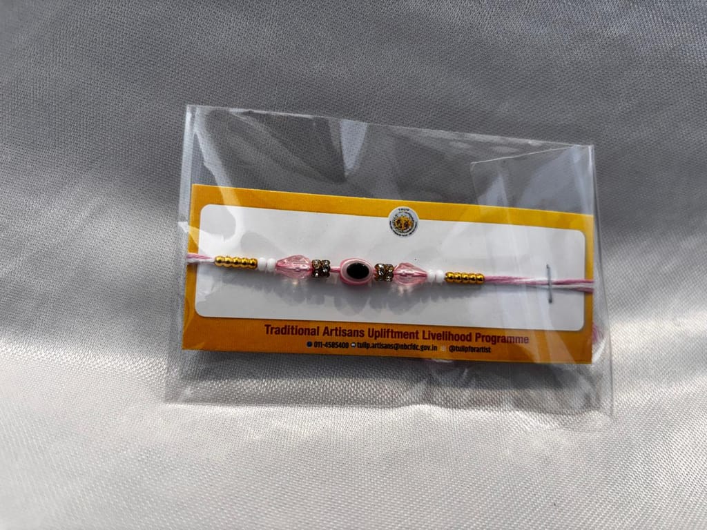 TULIP Handcrafted Pink & White Rakhi with Bead Embellishments 1 PC