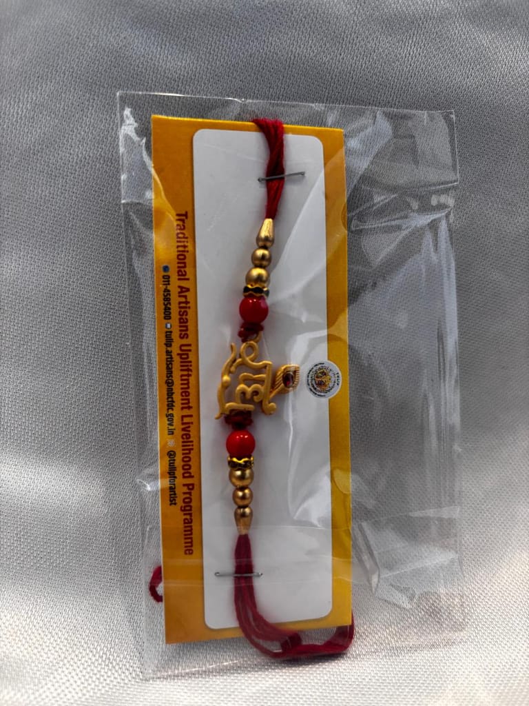 TULIP Gold Plated Rakhi Bracelet with Red Beads 1 PC