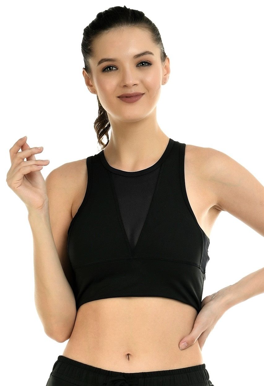 Body Smith Women's High-Neck Solid Black Sports Bra – Comfortable & Supportive Activewear