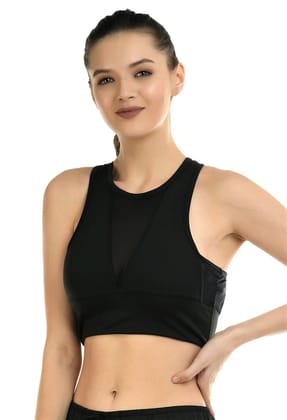 Body Smith Women's High-Neck Solid Black Sports Bra – Comfortable & Supportive Activewear