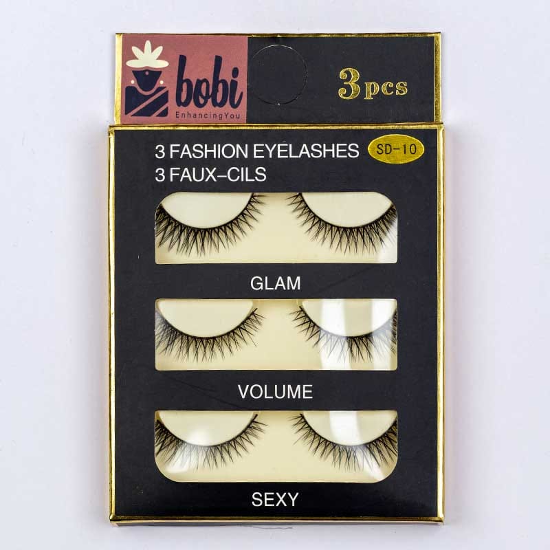 BOBI Reusable 10mm Faux Mink Long Natural Look, Magnetic and Waterproof Eyelashes SD10 - 3 Pair