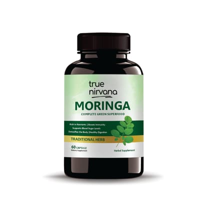 True Nirvana Moringa Extract Veg Capsules Complete Green Superfood, Nutritional Supplement 60 Capsules