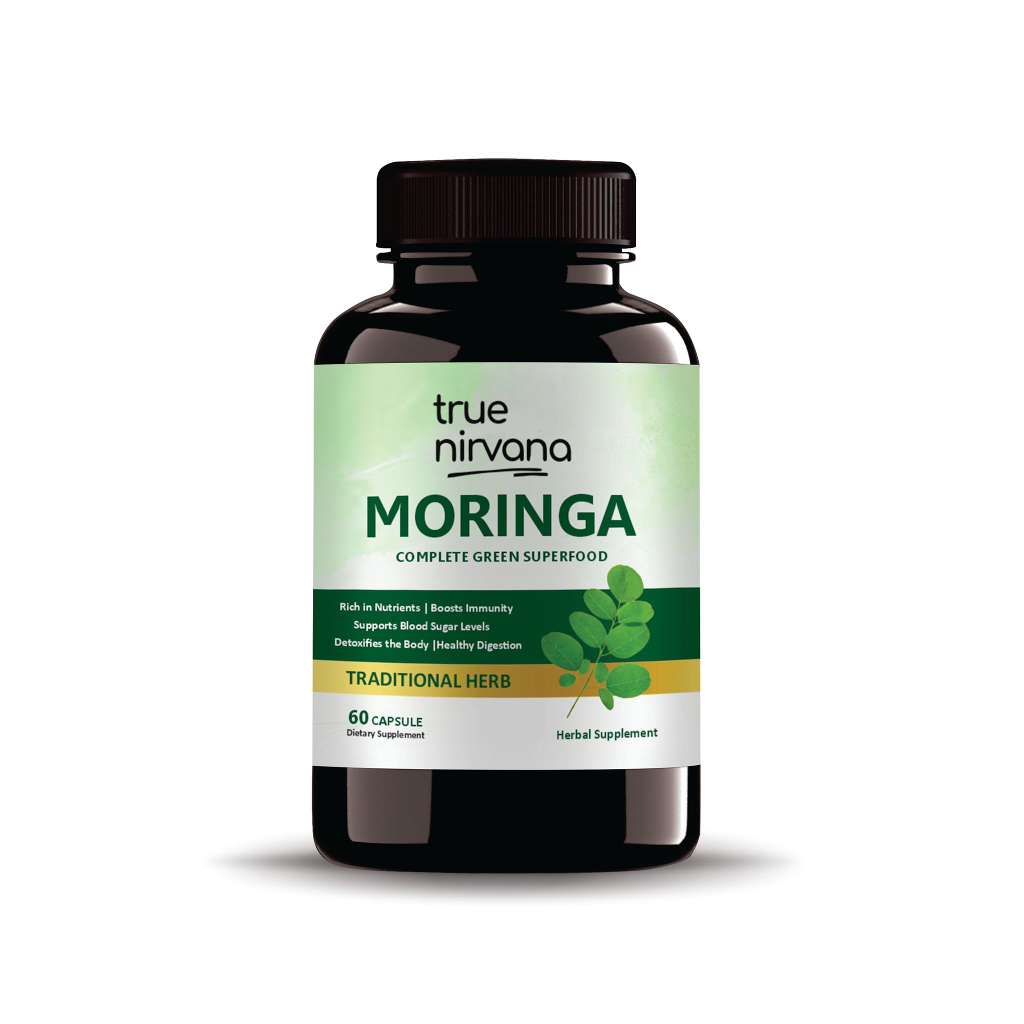 True Nirvana Moringa Extract Veg Capsules Complete Green Superfood, Nutritional Supplement 60 Capsules