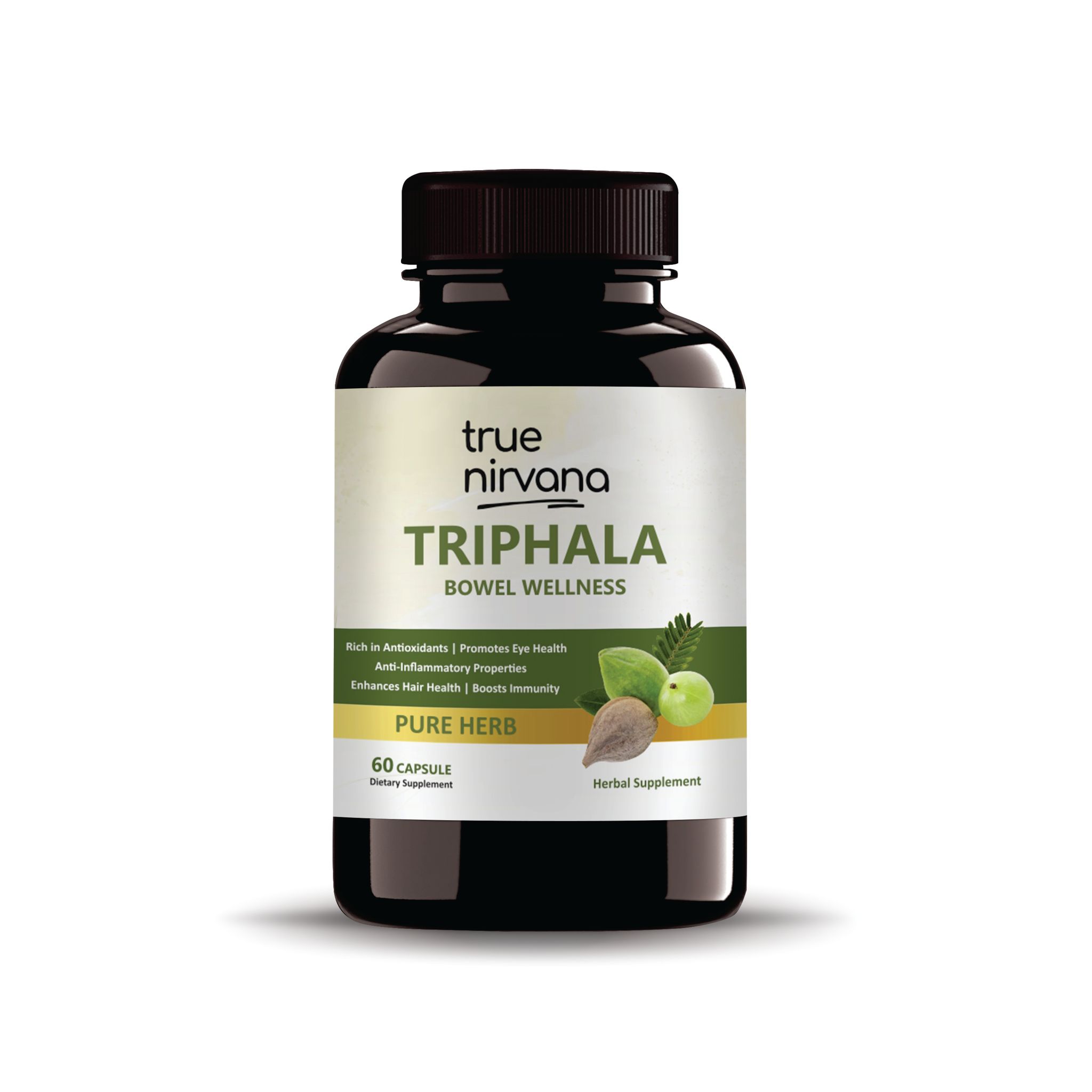 TrueNirvana Triphala Extract Veg Capsules Bowel Wellness and Digestive Support 60 Capsules