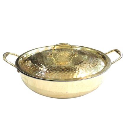 Pure Brass Kadhai with Handle | Heavy Duty Handmade Brass Wok for Frying & Traditional Cooking (BCMAS206 D)