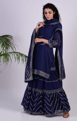 Navy Blue Zig Zag Gota Sharara Set-S