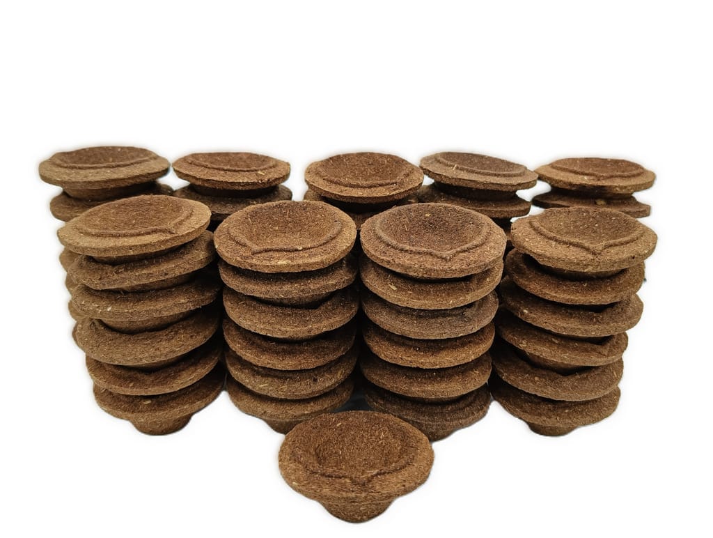 Gaukosh Panchagavya Cowdung Diya/Vilakku/Deepak | Made 5 Natural Elements Cow Dung Cow Urine Milk Curd and Ghee for Daily Puja Diwali Festival Gifts 60 Pcs