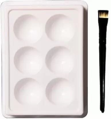 Elecsera Facial Cosmetic 6 Cups Tool Tray Plastic Washable For Salon, White Colour Tray with Eyeshadow/Lipstick Brush (2 Items in the set)