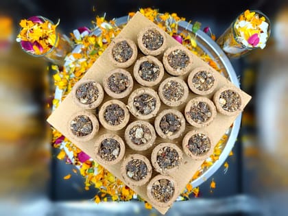 Gaukosh Pure Herbal Filled CowDung Sambrani Dhoop Cups for Pooja (12 pcs) | Havan Cups for Pooja, Home & Festivals | Natural Guggal/Loban Dhoop Original | Dhoop Cones