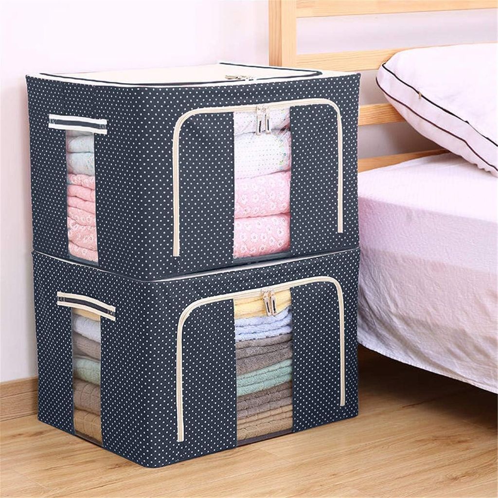 Polka Dot Storage Boxes with Clear Window for Clothes & Blankets