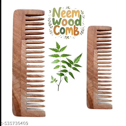 Herbal Neem Wood Comb | Handcrafted | Unisex | Promotes Healthy Hair Set of 2)