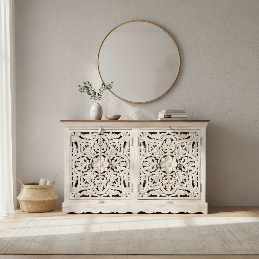 Hand Carved Wooden Cabinet Sideboard