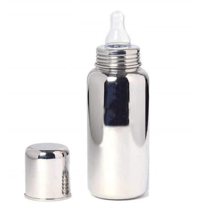 304 Stainless Steel Baby Feeding Bottle – 250 ml – Anti-Colic Silicone Nipple – Leak-Proof