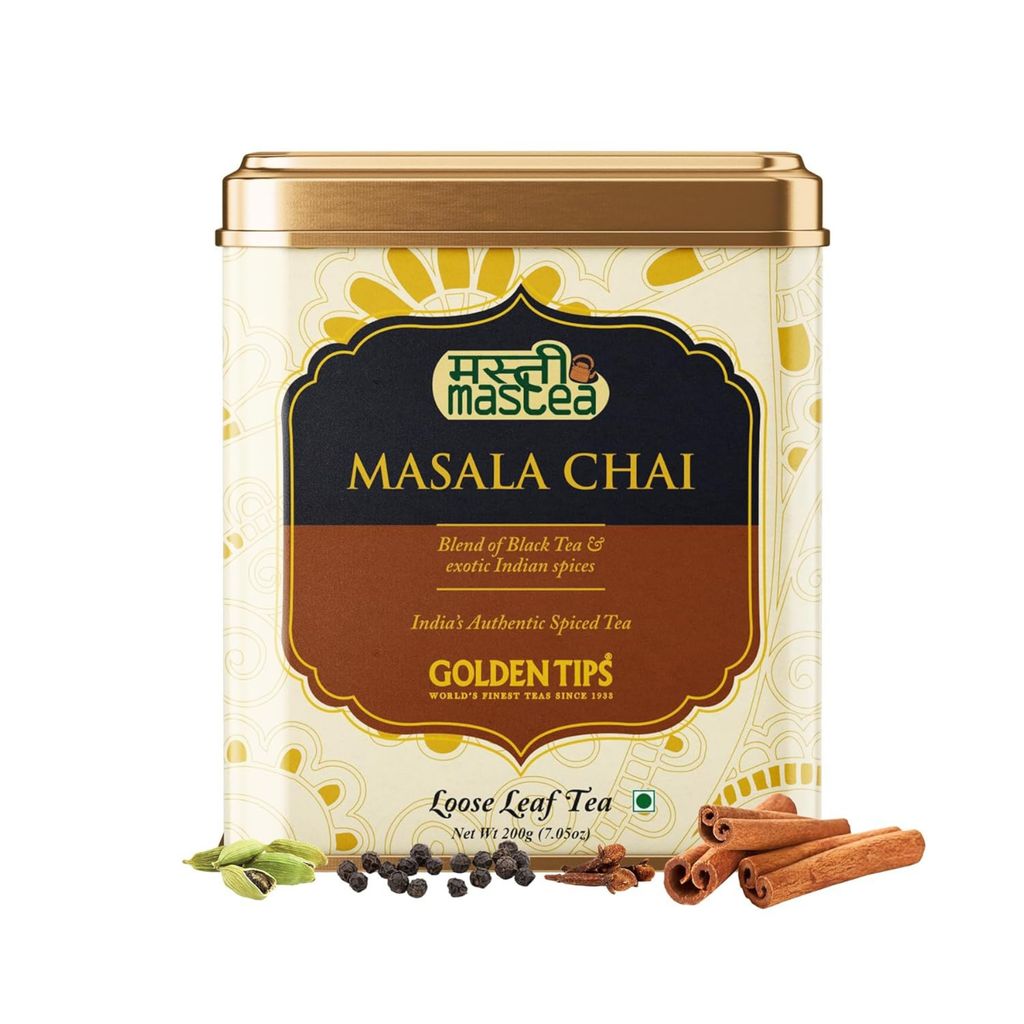 Golden Tips Healthy/ Natural and Organic Loose Leaves Refreshing Masala Chai /Tea Tin can (100 cups, 200 Gram )