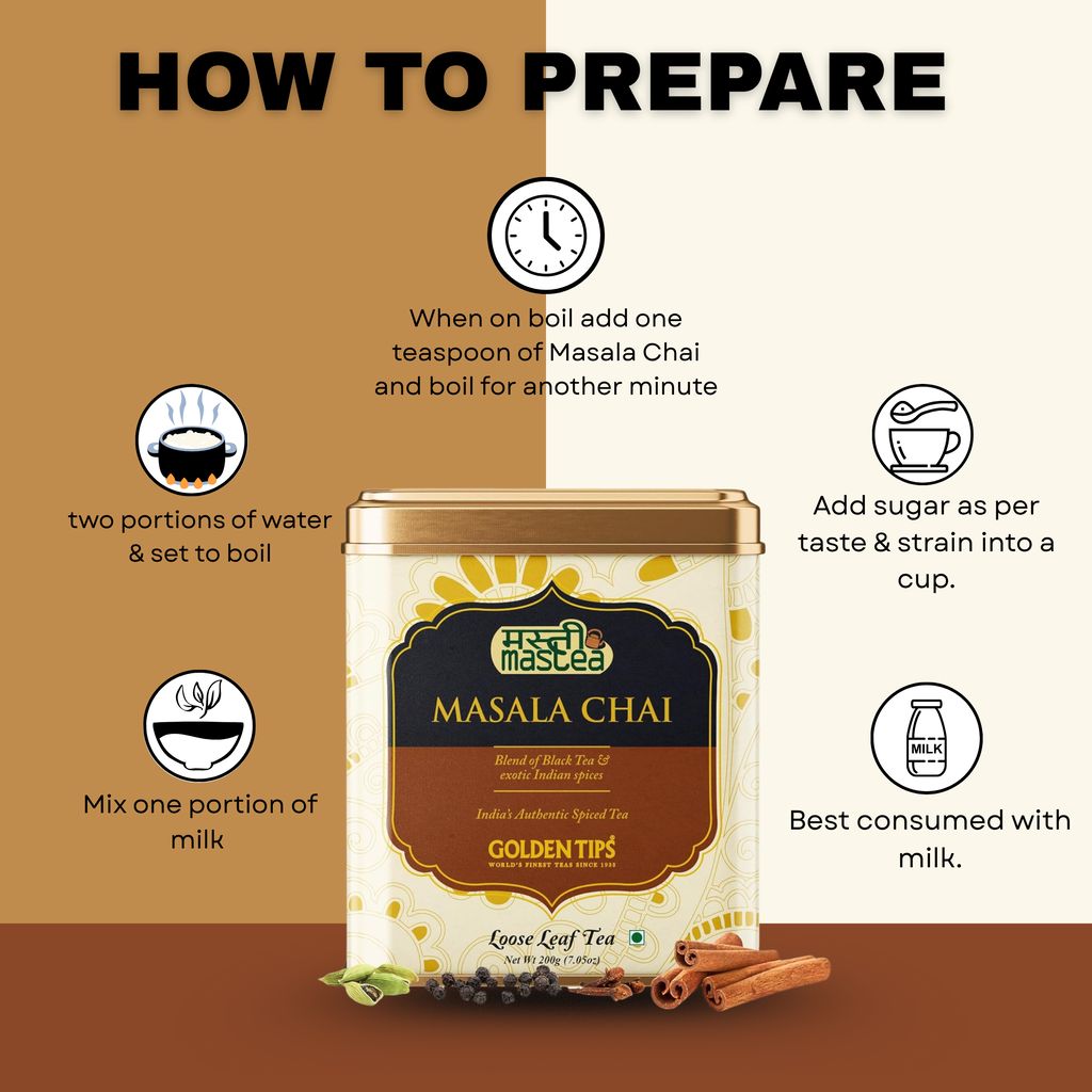 Golden Tips Healthy/ Natural and Organic Loose Leaves Refreshing Masala Chai /Tea Tin can (100 cups, 200 Gram )