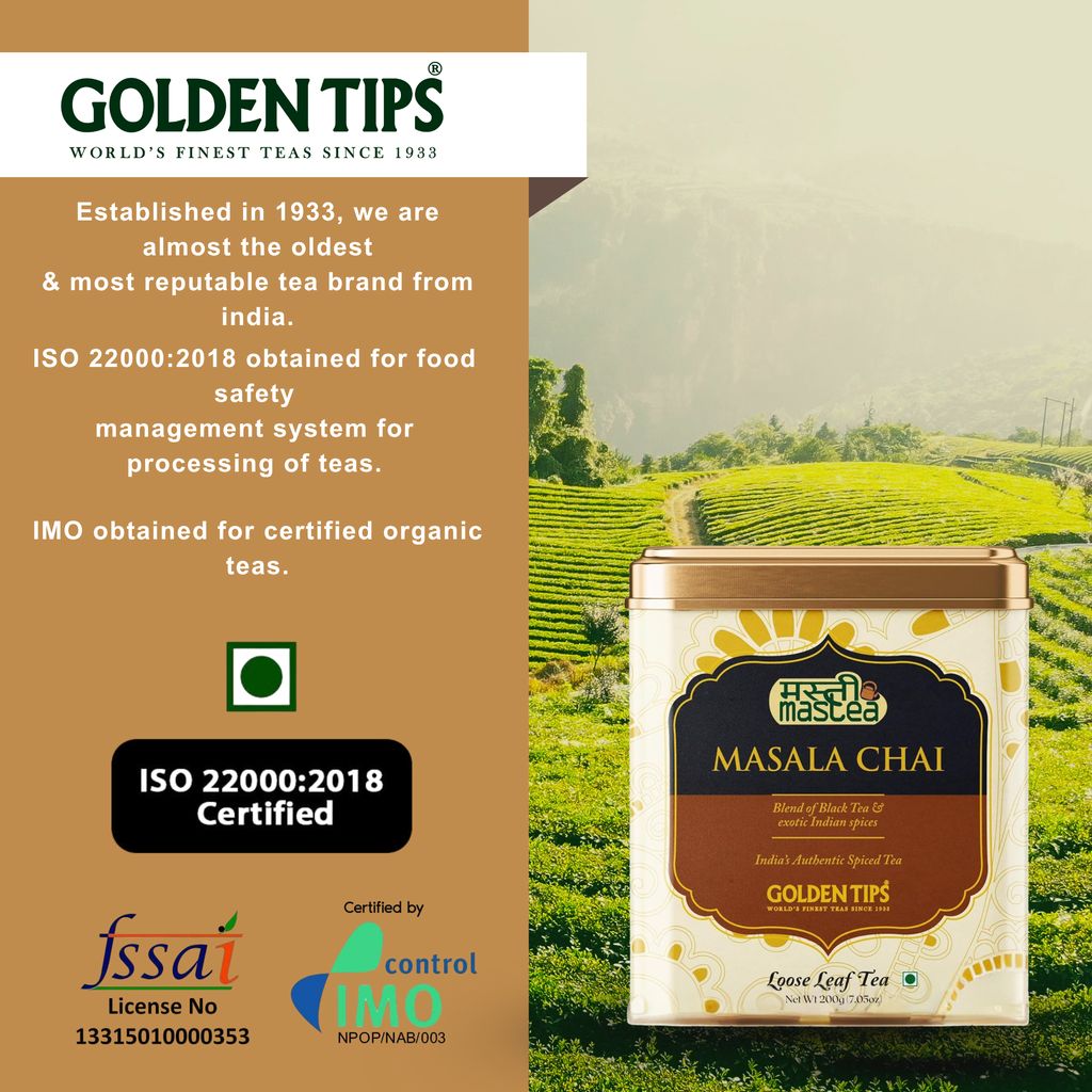 Golden Tips Healthy/ Natural and Organic Loose Leaves Refreshing Masala Chai /Tea Tin can (100 cups, 200 Gram )