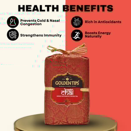 Golden Tips Spice Tea India's Masala CTC Loose Leaves Brocade Bag (200 Gram , 100 cups)