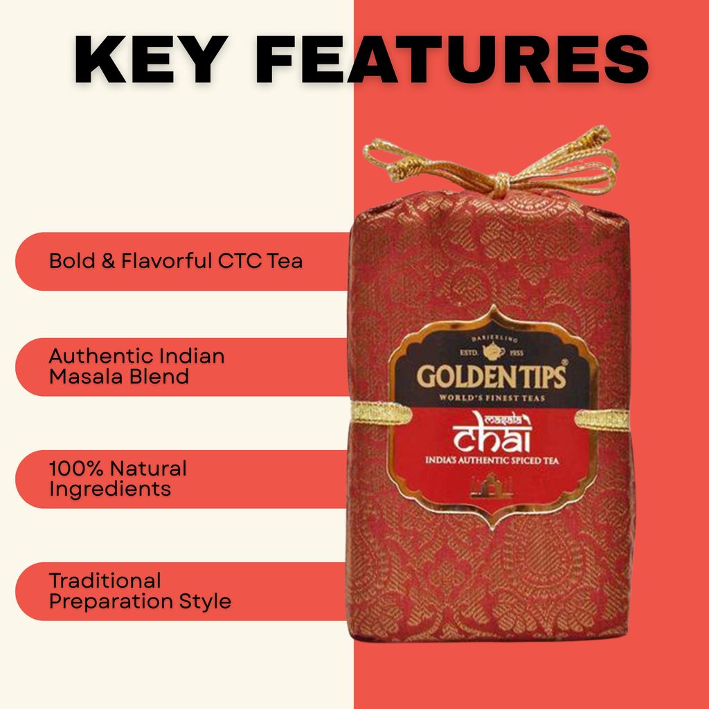 Golden Tips Spice Tea India's Masala CTC Loose Leaves Brocade Bag (200 Gram , 100 cups)