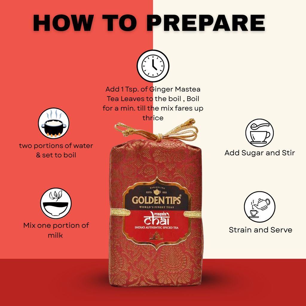 Golden Tips Spice Tea India's Masala CTC Loose Leaves Brocade Bag (200 Gram , 100 cups)