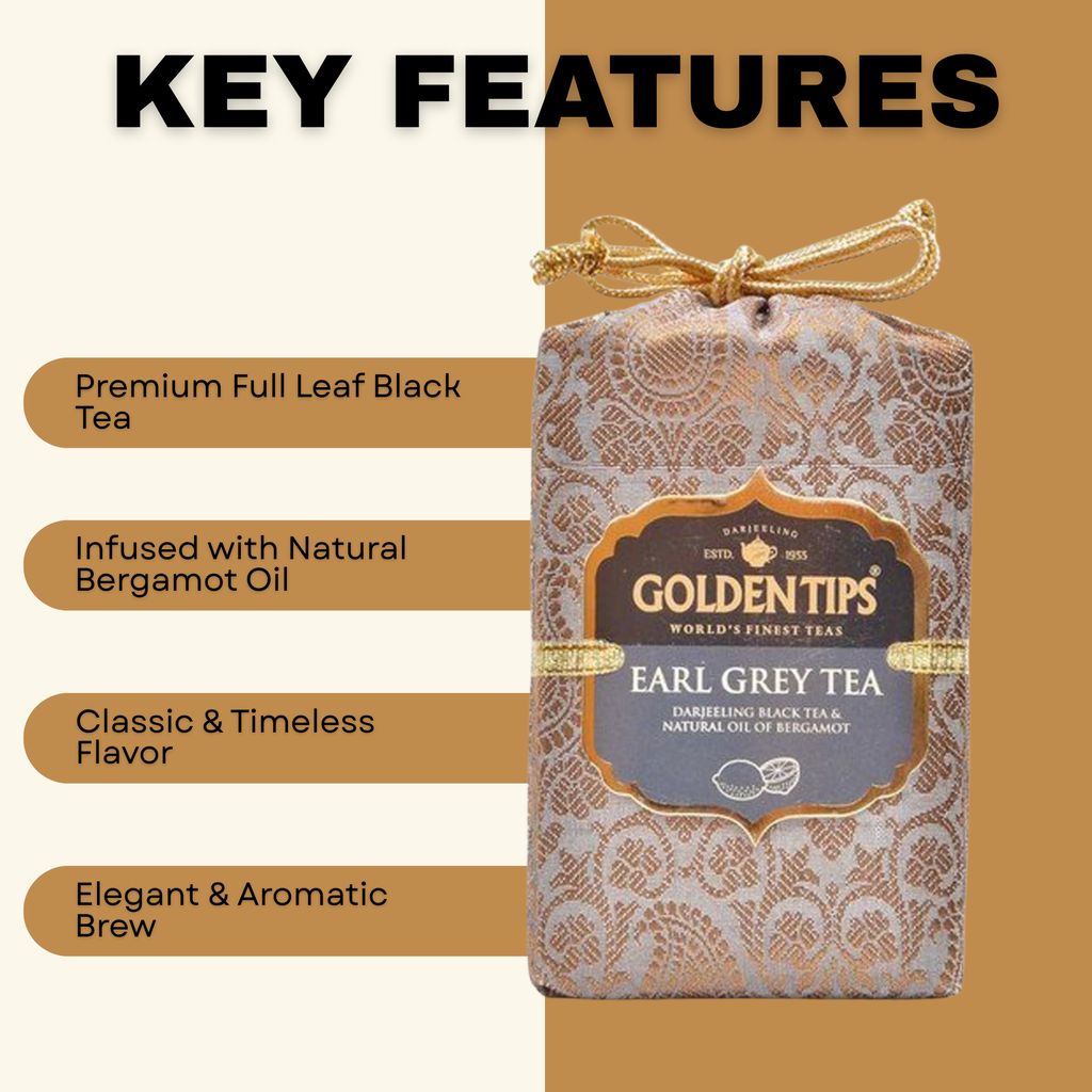 Golden Tips -Darjeeling Earl Grey Loose Leaves Black Tea Brocade Bag (200 Gram 100 cups)