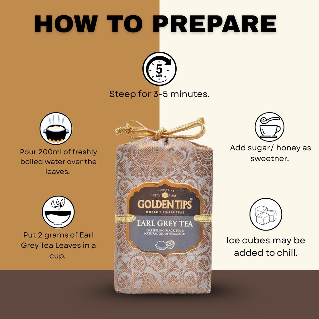 Golden Tips -Darjeeling Earl Grey Loose Leaves Black Tea Brocade Bag (200 Gram 100 cups)