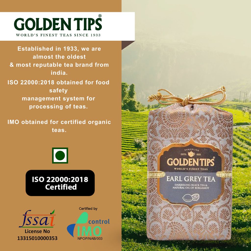 Golden Tips -Darjeeling Earl Grey Loose Leaves Black Tea Brocade Bag (200 Gram 100 cups)