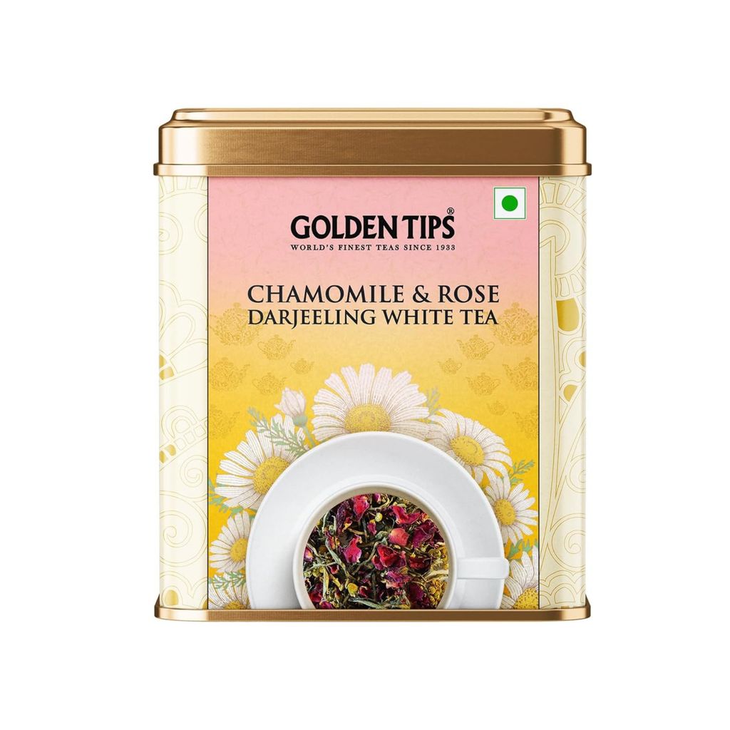 Golden Tips Chamomile & Rose Darjeeling White Tea – Handcrafted White Tea with Rose Petals & Chamomile – Refreshing, Floral Tasting Tea for Peaceful, Relaxing Moments (50 Gram- 25 Cups)