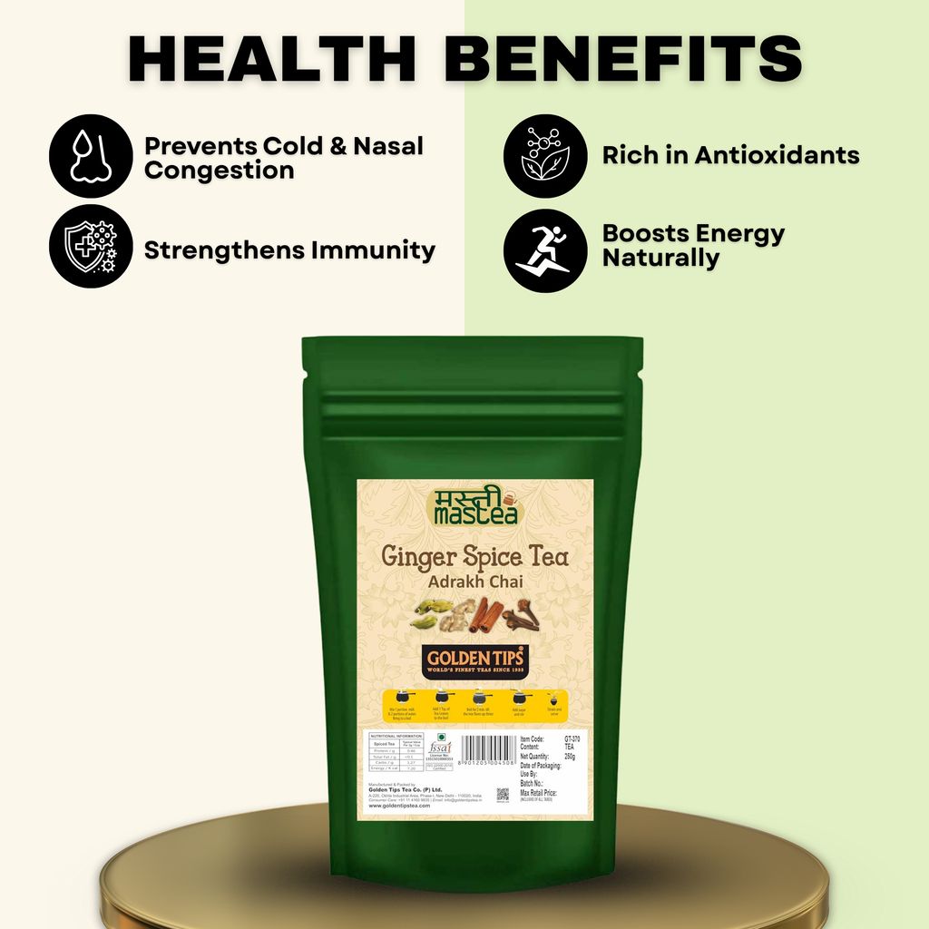 Golden Tips Loose Leaves Masala Tea Blended with Cardamom, Cinnamon, Cloves and Ginger Exotic Chai (250 Gram, 125 cups)