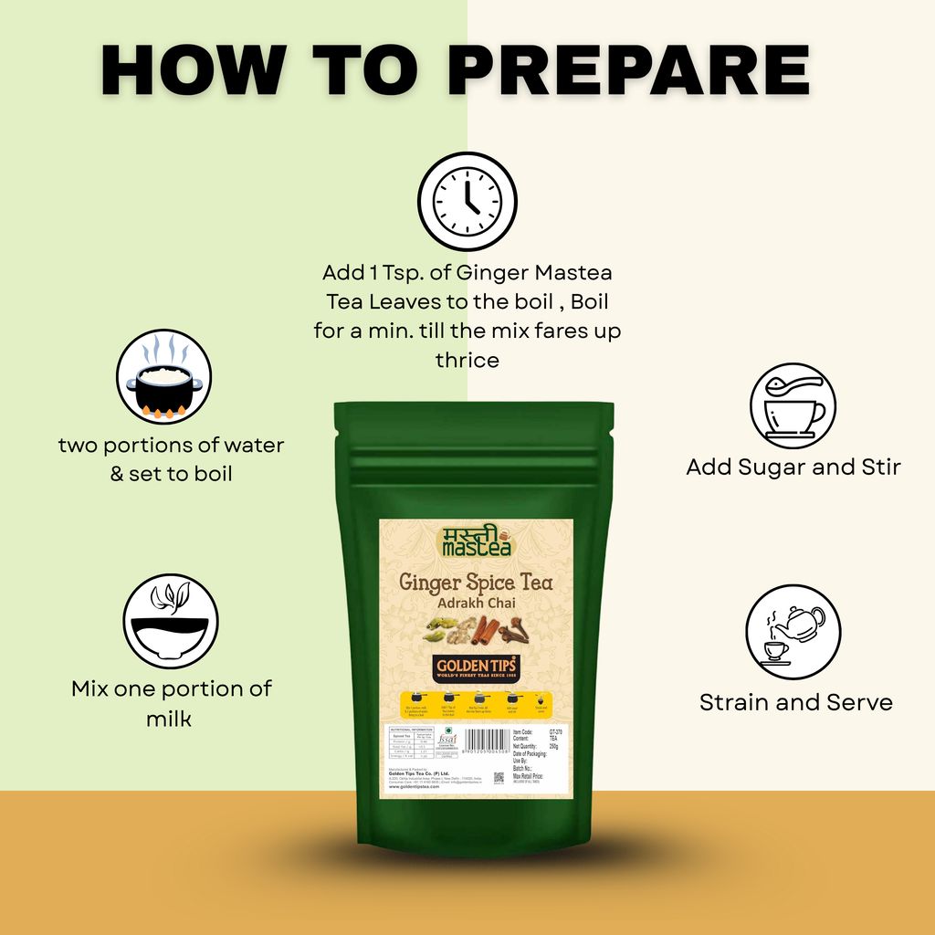 Golden Tips Loose Leaves Masala Tea Blended with Cardamom, Cinnamon, Cloves and Ginger Exotic Chai (250 Gram, 125 cups)